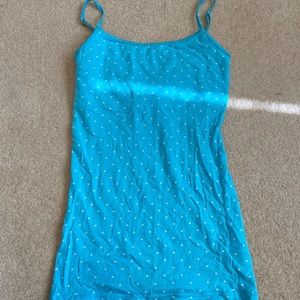 Light blue tank w white polka dots